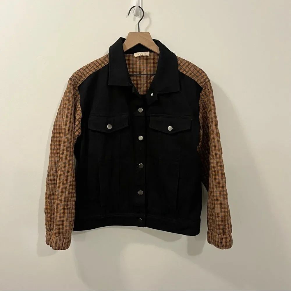 Roolee Quilted Black Denim Trucker Jacket Size Medium